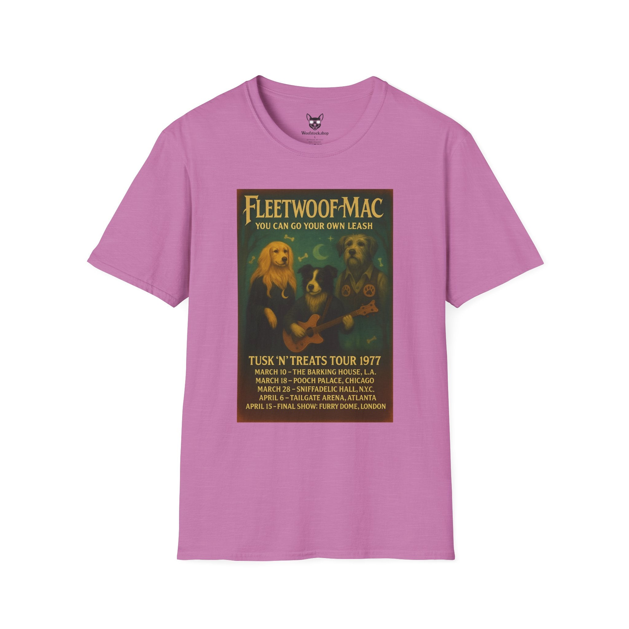 Fleetwood Mac Concert Poster Dog Parody Unisex Softstyle T-Shirt – Funny Tee for Music and Dog Lovers